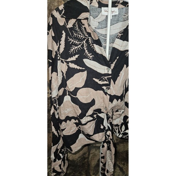 Panama Jack Womens Black Linen Blend Hawaiian Floral Print Blouse Size Medium - Picture 2 of 7